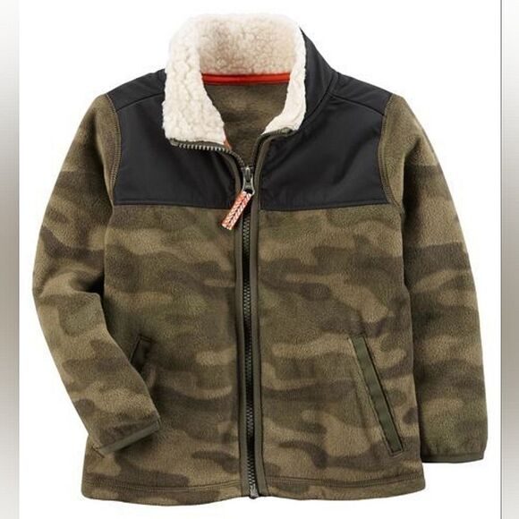 Carter's Camo Sherpa Jacket Quarter Zip Boys Size 5 Green Black Brown Brand New - Picture 1 of 5